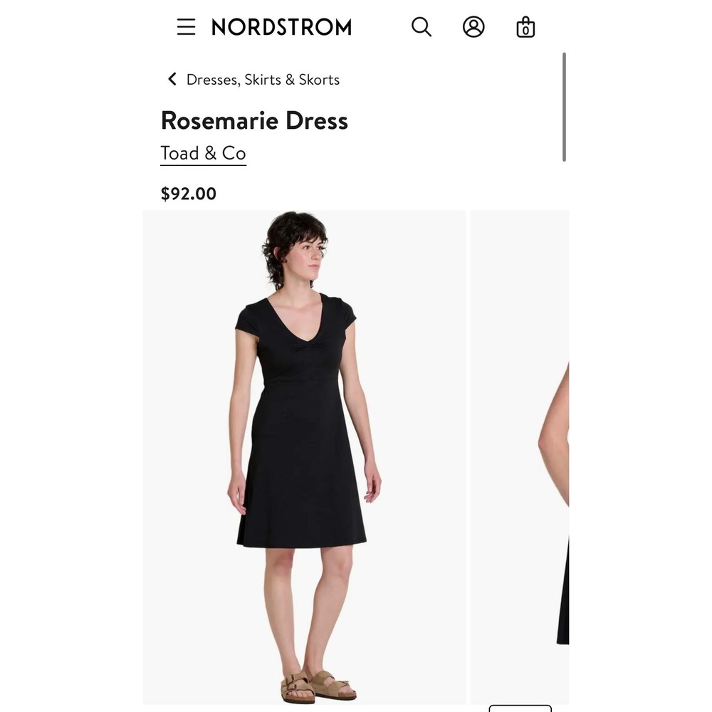 Toad & Co Rosemarie Dress Black Organic Cotton Tencel‎ Cap Sleeve XS